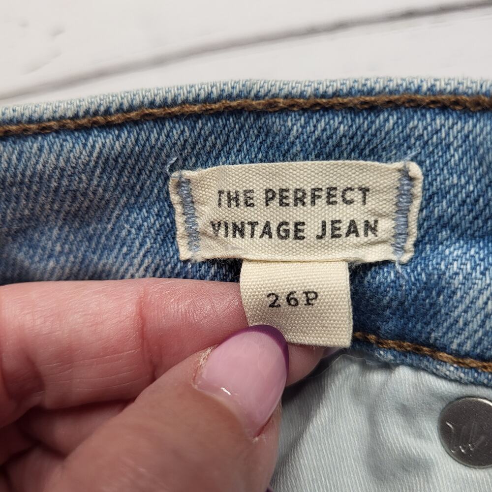 Madewell Petite Perfect Vintage Jeans Light Coffee Wash Worn In Edition Rip 26P - Picture 11 of 14